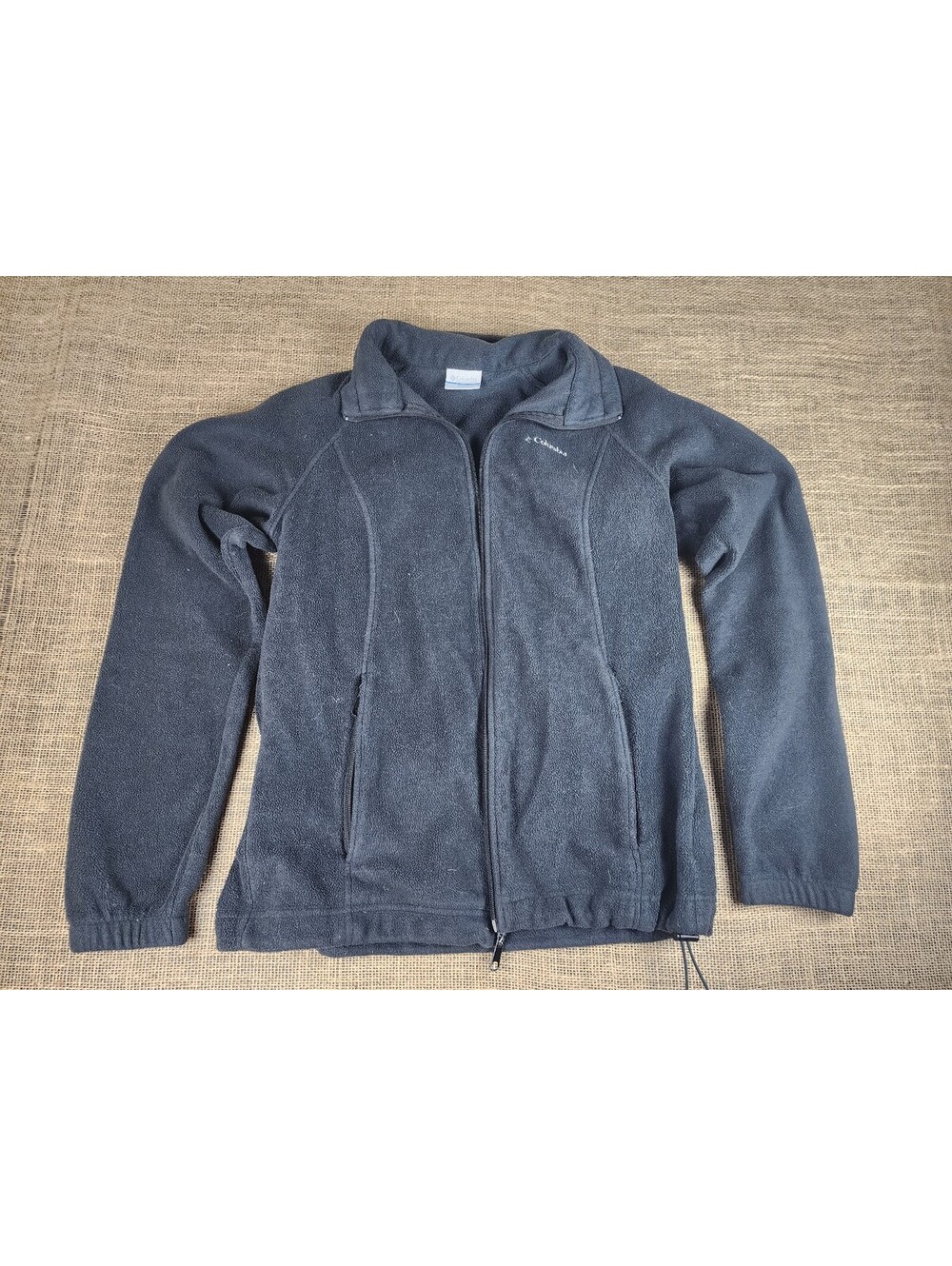 Columbia Womens Full Zip Fleece Jacket Large Black Stand Collar Logo Casual